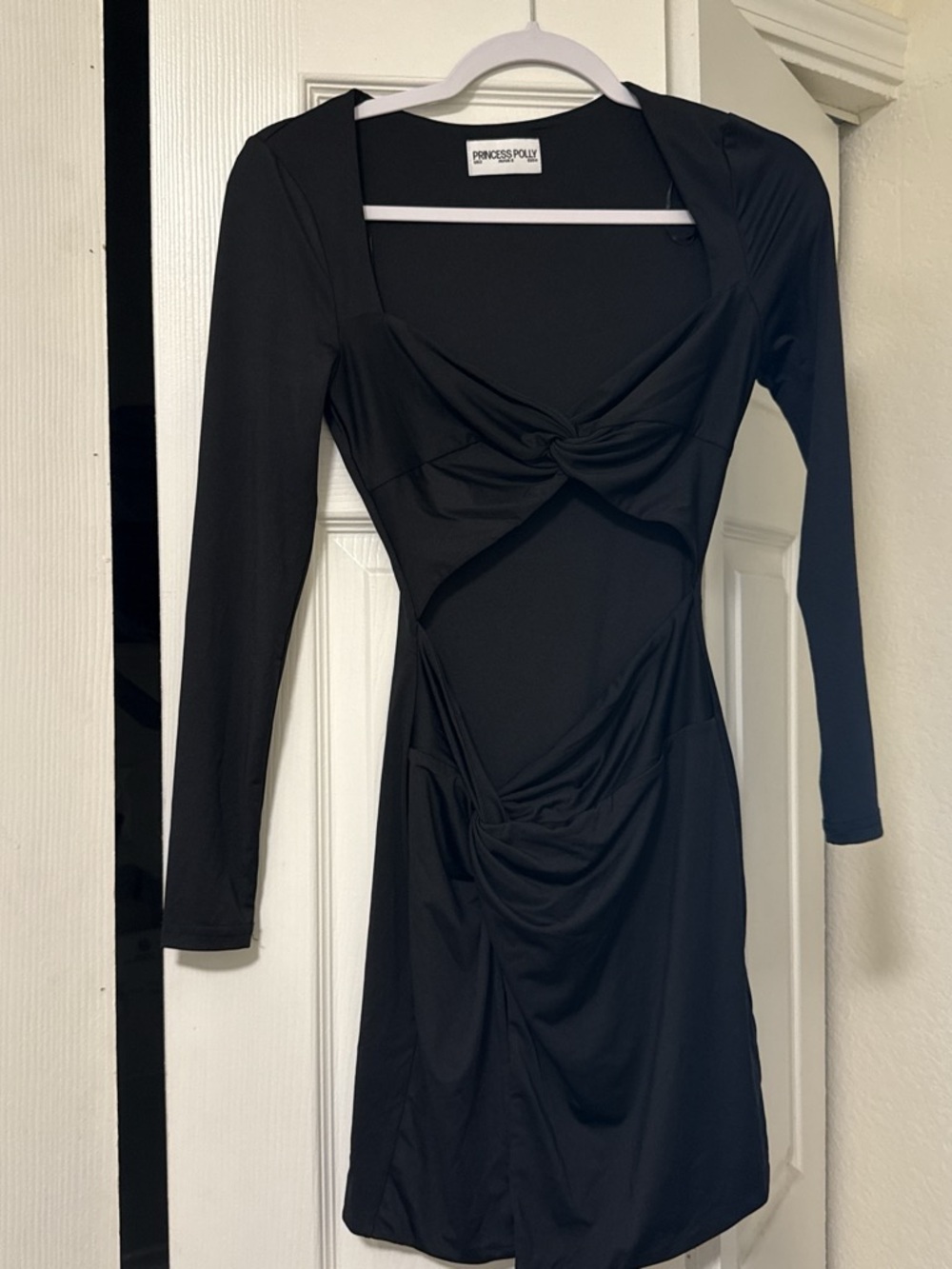 Princess Polly Black Long Sleeve Knot-Detail Mini Dress